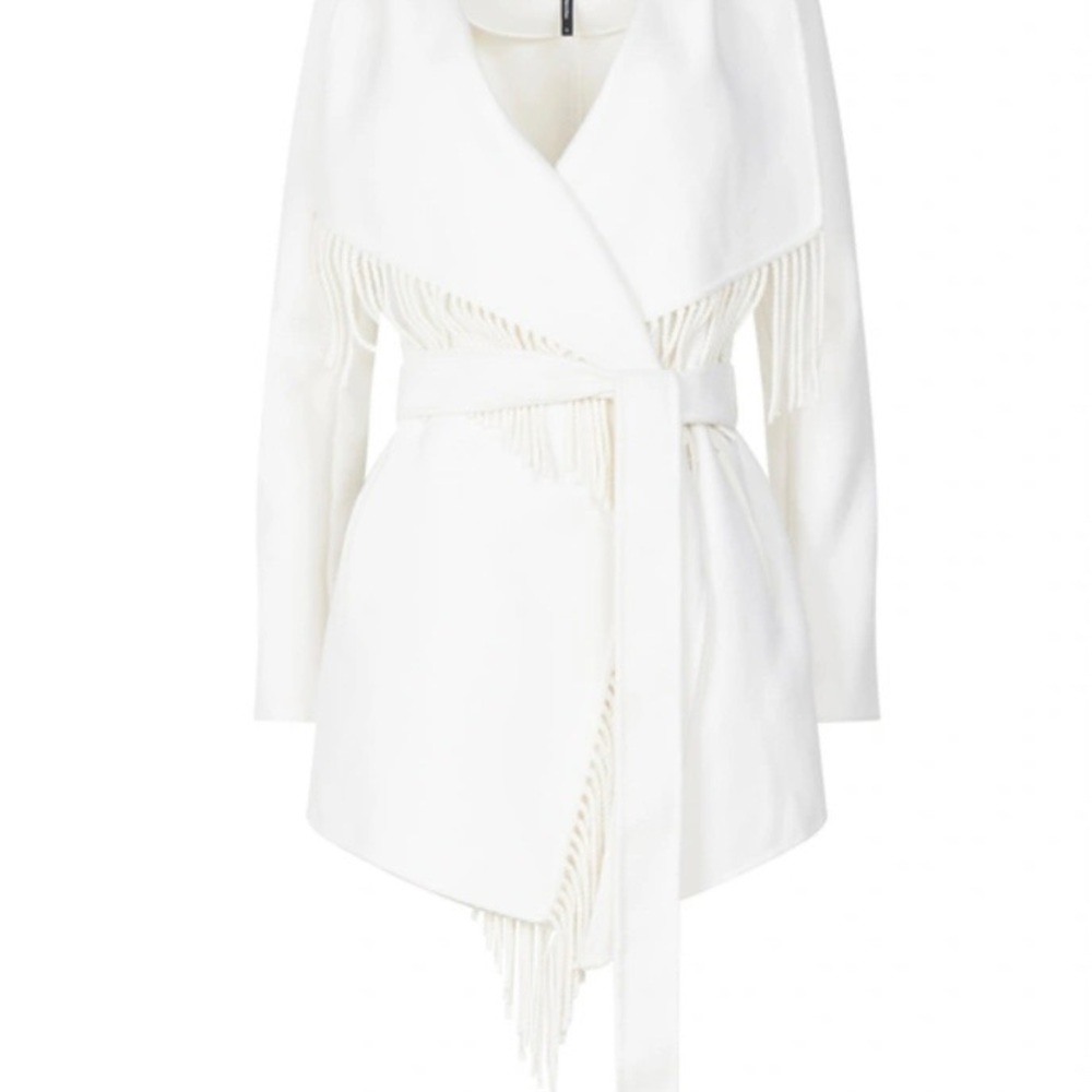BCBGMAXAZRIA Plaid Fringe Wool Wrap Coat NEW W/Tags